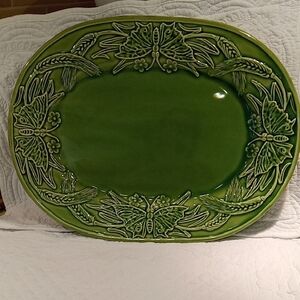 Bordallo Pinheiro Green Butterfly And Wheat Serving Platter